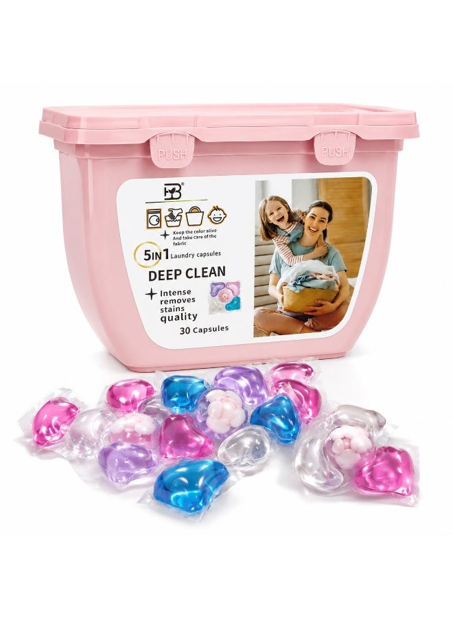 5-in-1 Laundry Capsules - 30 Capsules Pack, Concentrated Laundry Detergent that helps with deep cleaning, stain removal, fabric freshening, and fabric care - Image 2