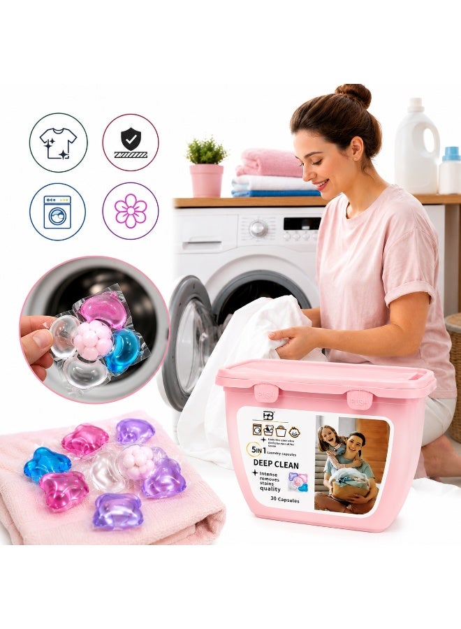 5-in-1 Laundry Capsules - 30 Capsules Pack, Concentrated Laundry Detergent that helps with deep cleaning, stain removal, fabric freshening, and fabric care - Image 3