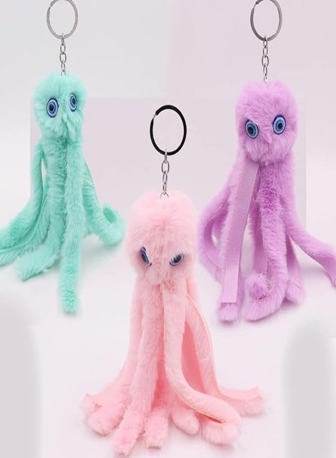Birthday party Return gift ideas bulk for kids children boys girls bags Octopus Fur Keychain Cute Little Stars Keyring Keychains Keyrings Key Rings cradle cermony baby naming SET OF 10 - Image 4