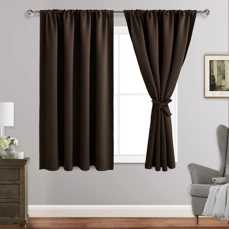 JIUZHEN Blackout Curtains for Bedroom - Thermal Insulated Room Darkening Noise Reducing  52 x 45 Inch Length Curtains for Living Room  Set of 2 Panels with Tiebacks  Brown - Image 1