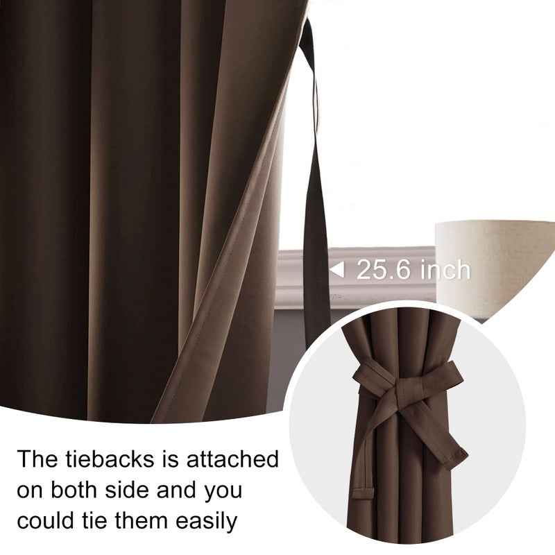 JIUZHEN Blackout Curtains for Bedroom - Thermal Insulated Room Darkening Noise Reducing  52 x 45 Inch Length Curtains for Living Room  Set of 2 Panels with Tiebacks  Brown - Image 5