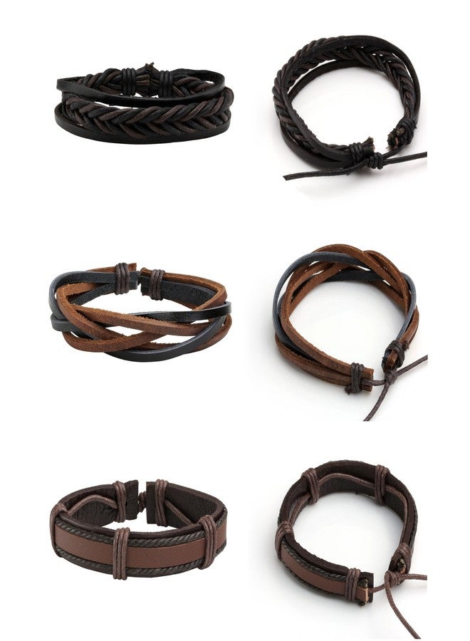 MILAKOO Braided Leather Bracelet for Men Women Cuff Wrap Bracelet Adjustable Black and Brown - Image 4
