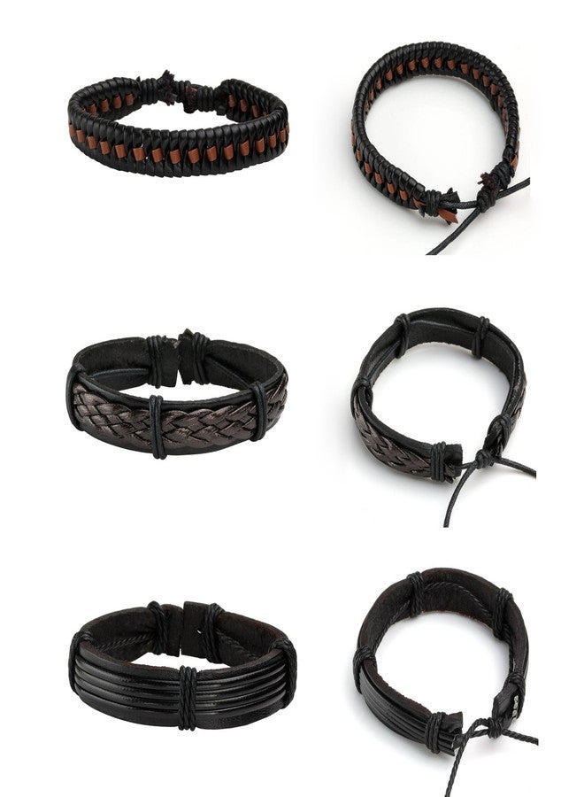 MILAKOO Braided Leather Bracelet for Men Women Cuff Wrap Bracelet Adjustable Black and Brown - Image 5