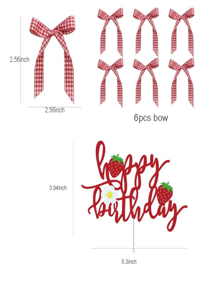 DiDida Strawberry Happy Birthday Cake Topper with Bows for Strawberry Shortcake Vintage Cake - Image 3