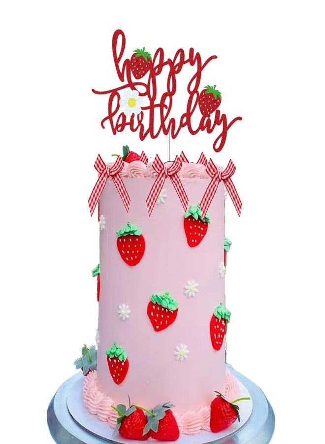 DiDida Strawberry Happy Birthday Cake Topper with Bows for Strawberry Shortcake Vintage Cake - Image 5