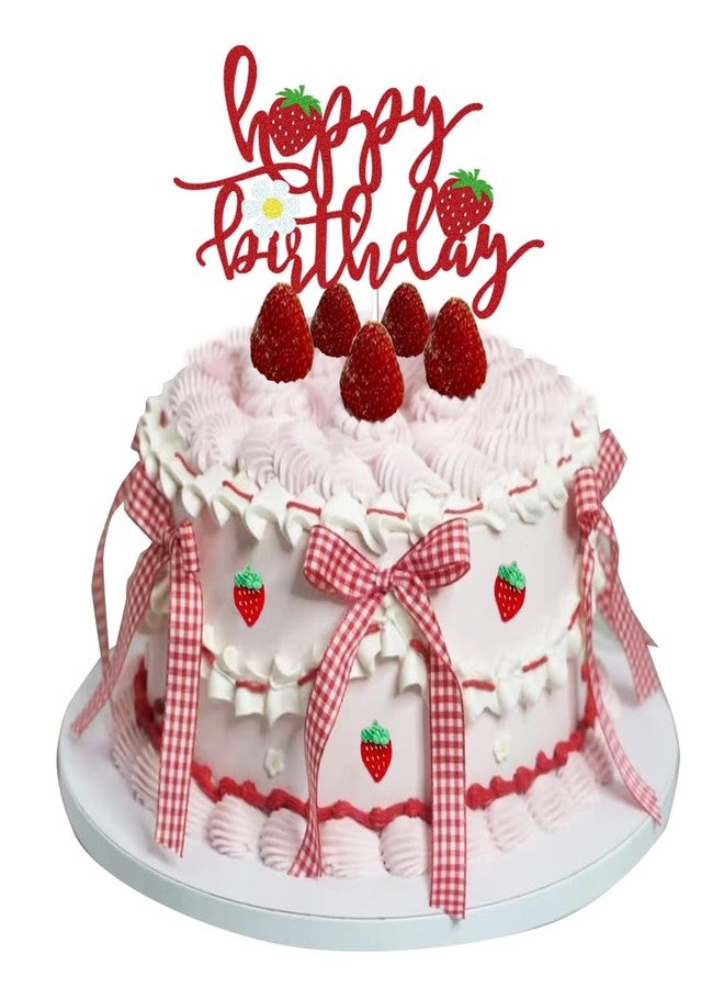 DiDida Strawberry Happy Birthday Cake Topper with Bows for Strawberry Shortcake Vintage Cake - Image 4