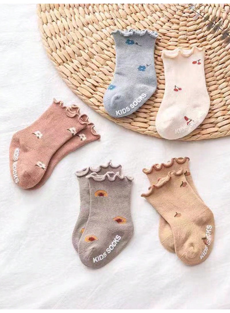 insular 5 Pairs Baby Socks for Girls, Toddler Socks with Ruffle Trim, Cotton Ankle and Crew Socks for Infants 0-3 Years, Soft, Breathable, Multicolor - Image 3