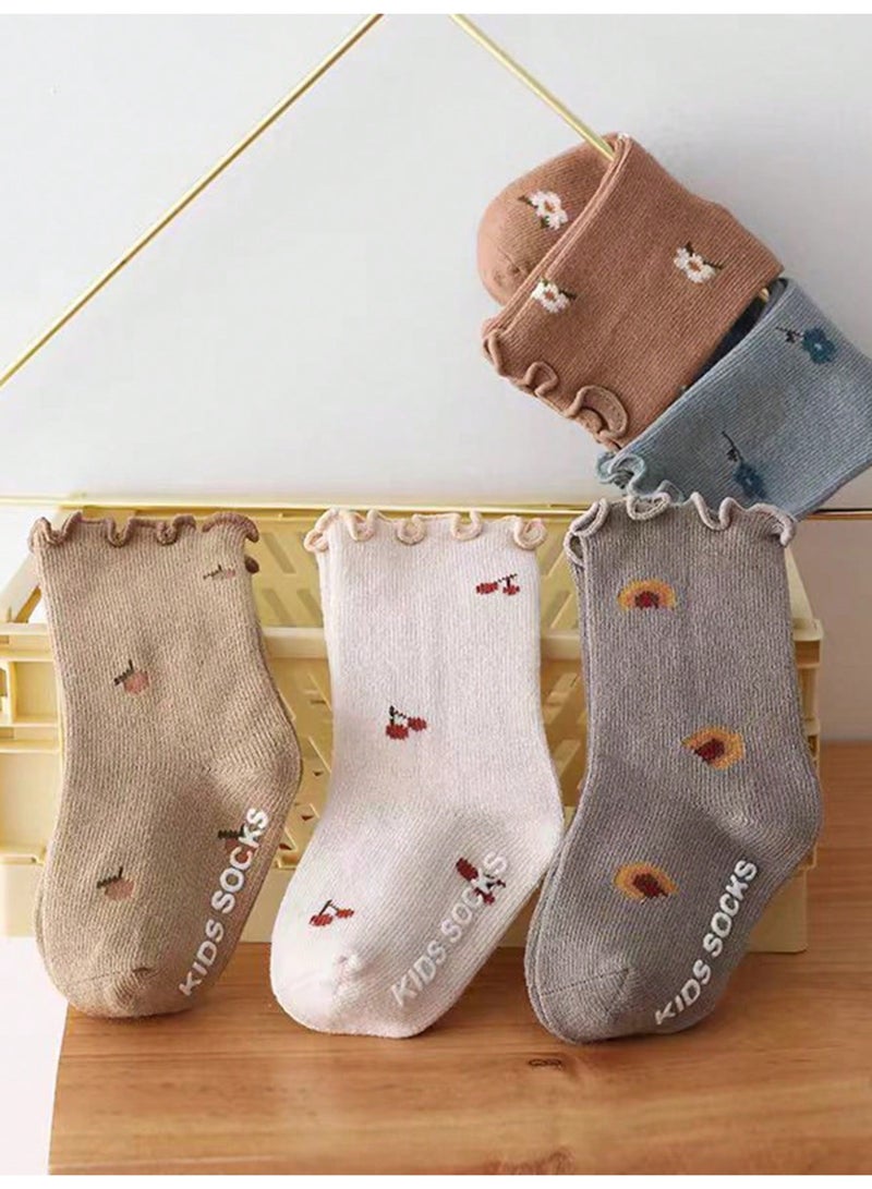 insular 5 Pairs Baby Socks for Girls, Toddler Socks with Ruffle Trim, Cotton Ankle and Crew Socks for Infants 0-3 Years, Soft, Breathable, Multicolor - Image 4