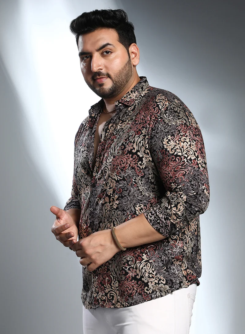 Instafab Plus Instafab Plus Men's Multicolour Regal Foliage Shirt For Casual Wear | Spread Collar | Long Cuffed Sleeves | Button Closure | Plus Size Shirt Crafted With Comfort Fit For Everyday Wear