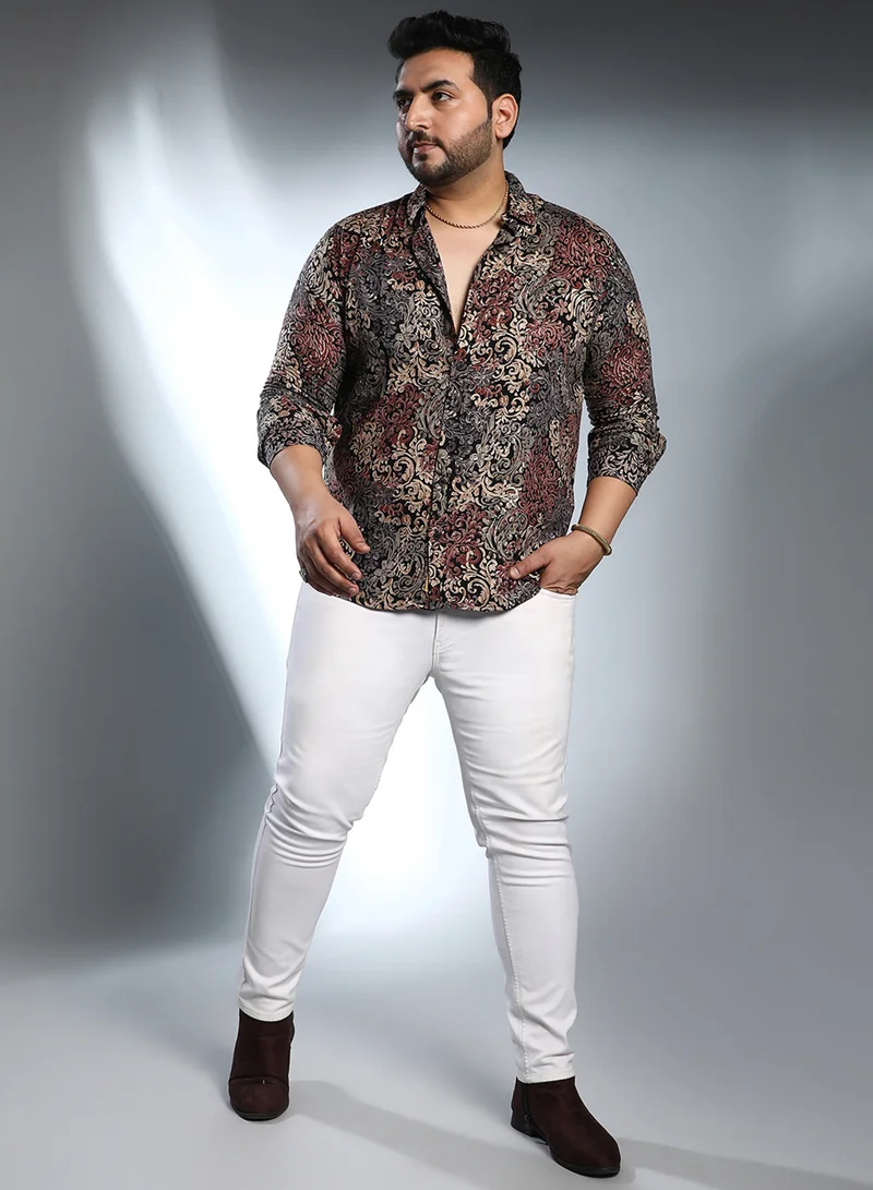 Instafab Plus Instafab Plus Men's Multicolour Regal Foliage Shirt For Casual Wear | Spread Collar | Long Cuffed Sleeves | Button Closure | Plus Size Shirt Crafted With Comfort Fit For Everyday Wear