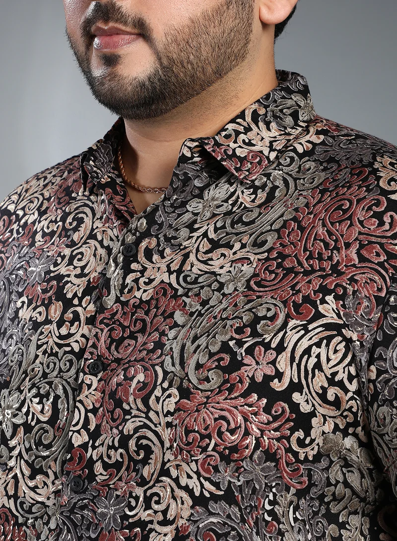 Instafab Plus Instafab Plus Men's Multicolour Regal Foliage Shirt For Casual Wear | Spread Collar | Long Cuffed Sleeves | Button Closure | Plus Size Shirt Crafted With Comfort Fit For Everyday Wear