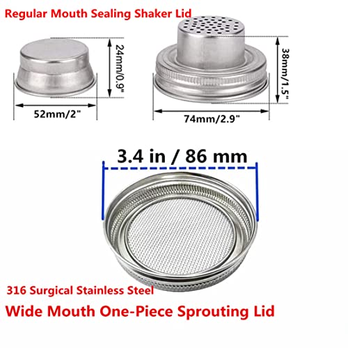 wollcocer Strainer Shaker Lids 316 Stainless Steel Mesh Strainer Lid Wide Mouth Sprouting Lids Set for Mason Jar Canning Lid - Image 3