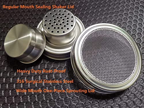 wollcocer Strainer Shaker Lids 316 Stainless Steel Mesh Strainer Lid Wide Mouth Sprouting Lids Set for Mason Jar Canning Lid - Image 2