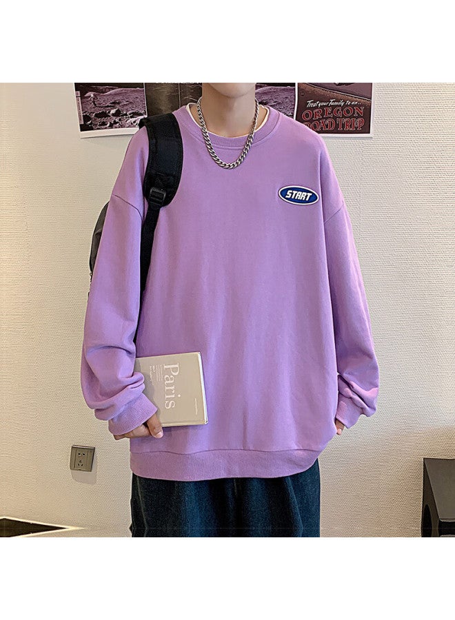 Homlean American Vintage Crewneck Sweatshirt Men Autumn Long Sleeve Pullover Casual Simple Hm03 Light Purple M - Image 1