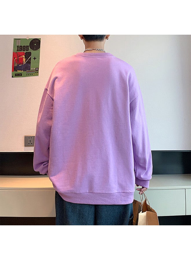 Homlean American Vintage Crewneck Sweatshirt Men Autumn Long Sleeve Pullover Casual Simple Hm03 Light Purple M - Image 3