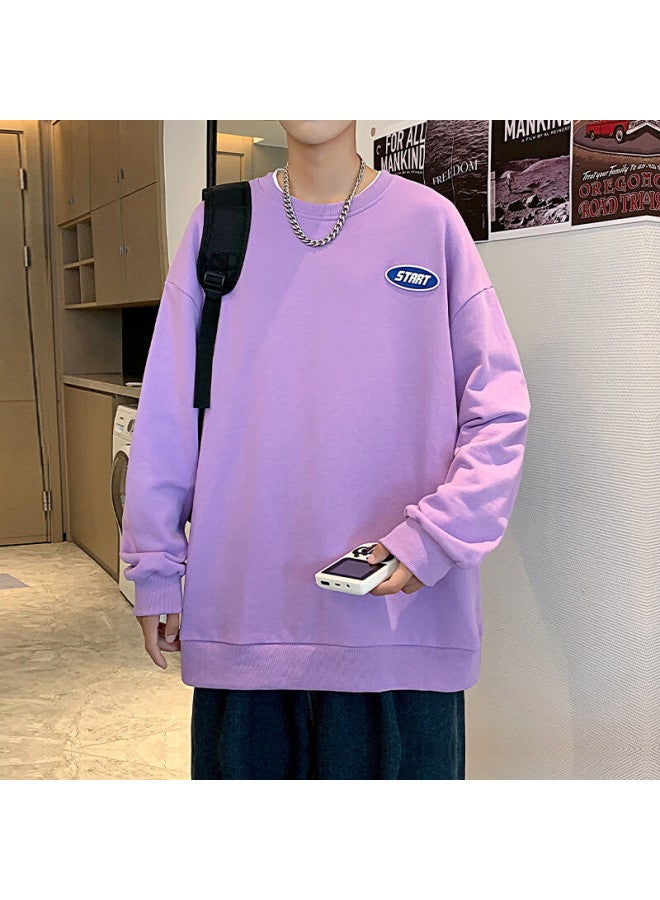 Homlean American Vintage Crewneck Sweatshirt Men Autumn Long Sleeve Pullover Casual Simple Hm03 Light Purple M - Image 5