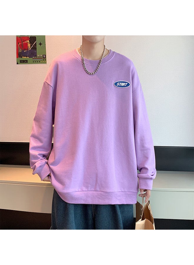 Homlean American Vintage Crewneck Sweatshirt Men Autumn Long Sleeve Pullover Casual Simple Hm03 Light Purple M - Image 2