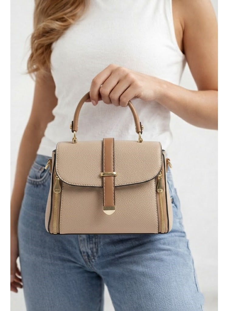 لايف ستيلاش  حقيبة كروس جلد مع حزام ZC-6 - كافيه - Image 1