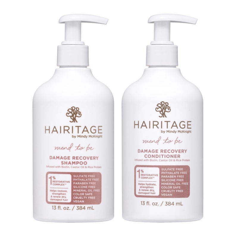 Hairitage Biotin Damage Repair Shampoo and Conditioner Set - Thickening + Volumizing - Biotin Castor Oil + Rice Protein - Sulfate Free + Color Safe - Deep Conditioning Treatment Dry Damaged Curly Hair - Image 1