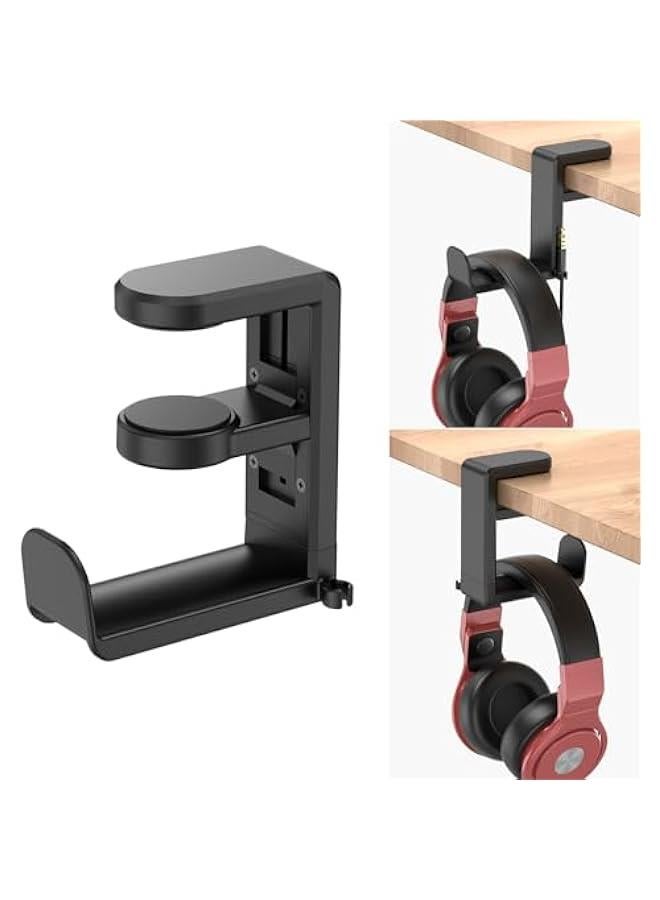 Arabest 360 Degree Rotating Headphone Stand for PC Gaming Headsets - Clamp-on Adjustable Holder with Swivel Hook Under Desk & Cable Organizer - Black  - Image 1