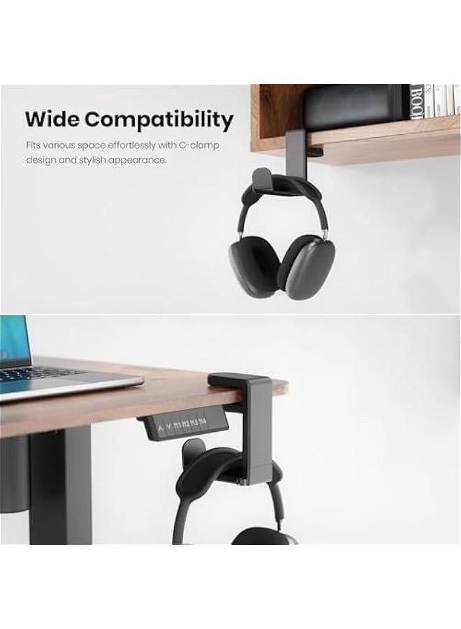 Arabest 360 Degree Rotating Headphone Stand for PC Gaming Headsets - Clamp-on Adjustable Holder with Swivel Hook Under Desk & Cable Organizer - Black  - Image 3