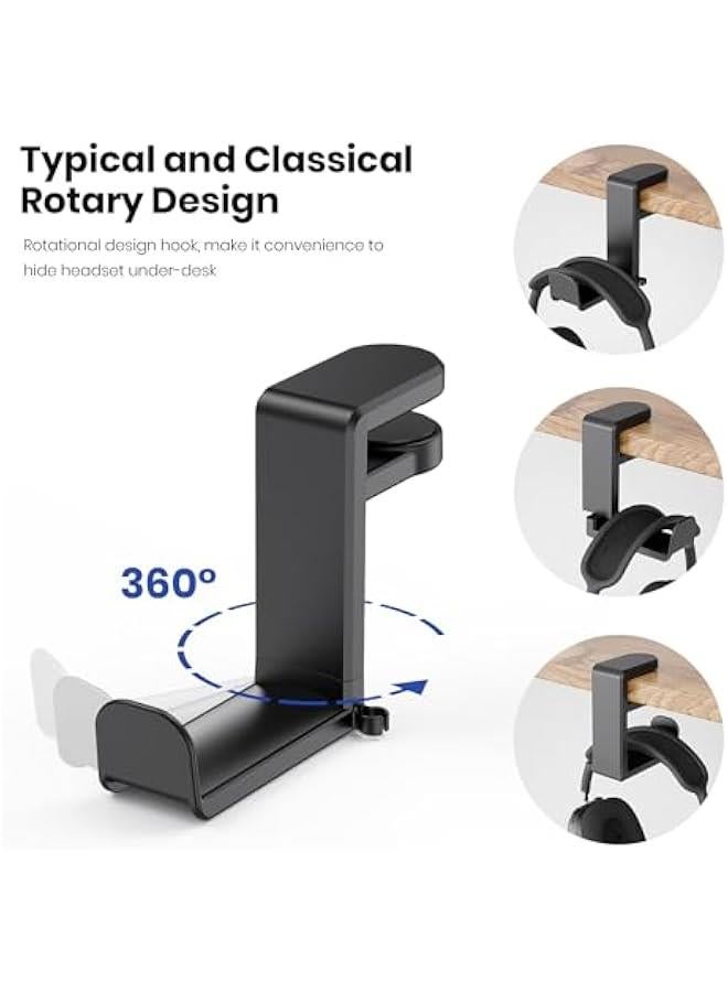 Arabest 360 Degree Rotating Headphone Stand for PC Gaming Headsets - Clamp-on Adjustable Holder with Swivel Hook Under Desk & Cable Organizer - Black  - Image 4