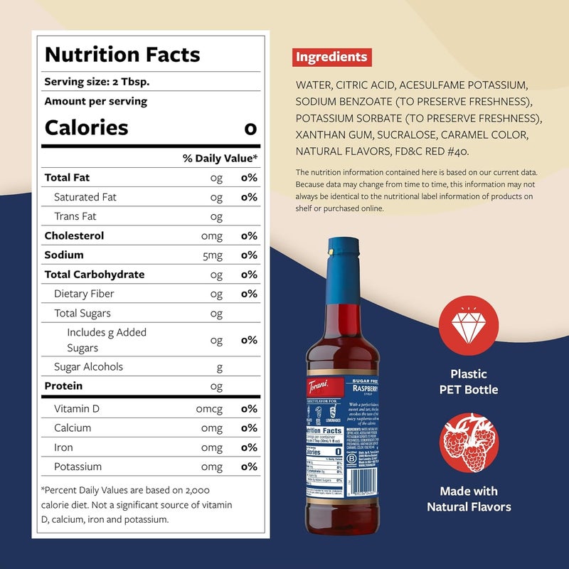 Torani Sugar Free Raspberry Syrup with Pump - 25.4 Fl Oz - Image 2