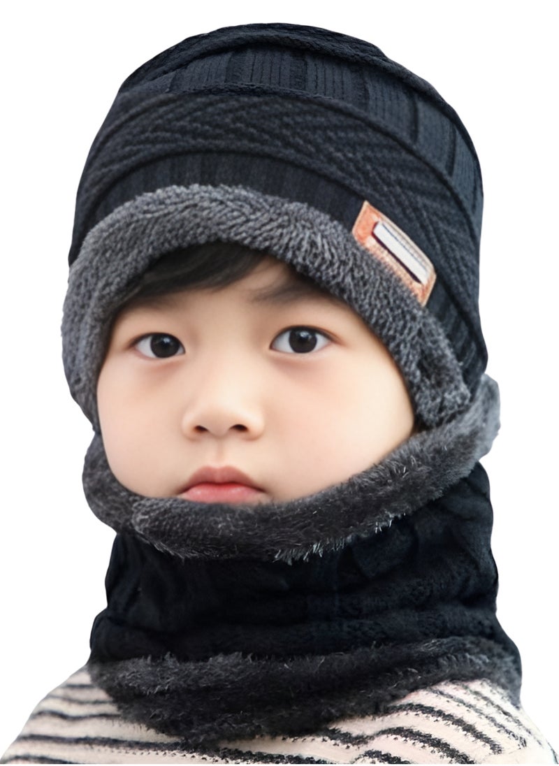 SARAOONT 2 Pcs Kids Winter Hat and Scarf Set Ages 3 to 13 Warm Knit Beanie with Plush Lining for Boys and Girls  - Image 1