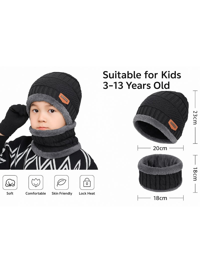 ساراونت طقم قبعة ووشاح شتوي للأطفال من سن 3 إلى 13 عامًا، قبعة محبوكة دافئة مع بطانة من القطيفة للأولاد والبنات - Image 2