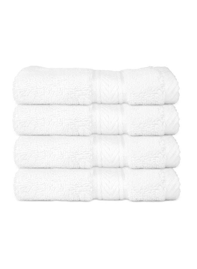 Hotel Linen Klub LUXURY PACK of 4 Antimicrobial Face Towel - 100% Cotton 650 GSM Terry Dobby Border Ring Spun - Super Soft ,Quick Dry,Highly Absorbent ,Size: 30x30cm, White