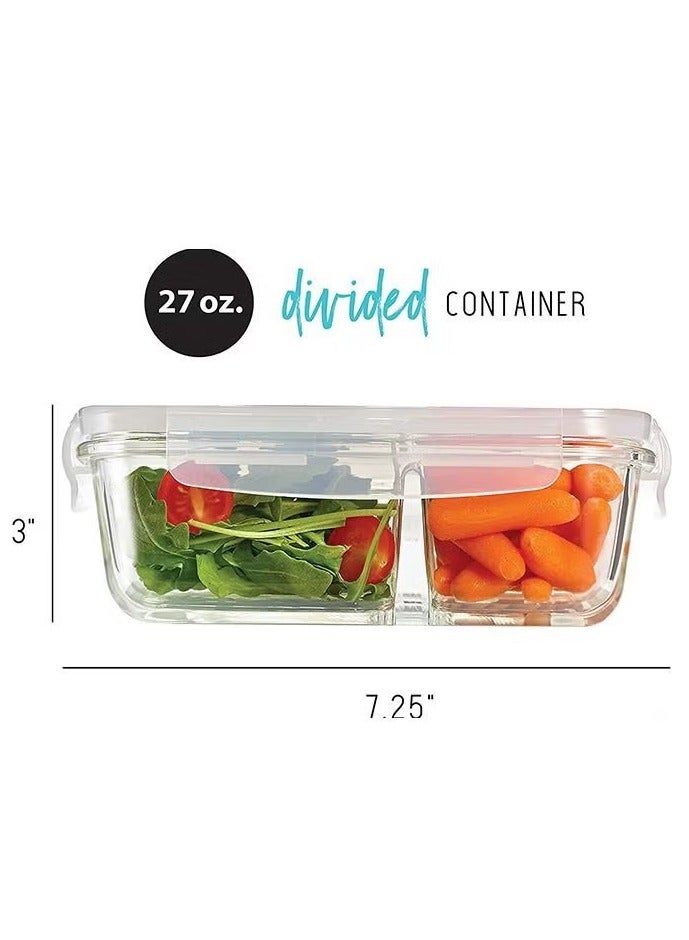 Hoasis Set of 3 Airtight Seal Meal Prep Containers, Portion Control Divided, Two Compartments with Locking Lids, Glass Storage (Clear) - Image 2