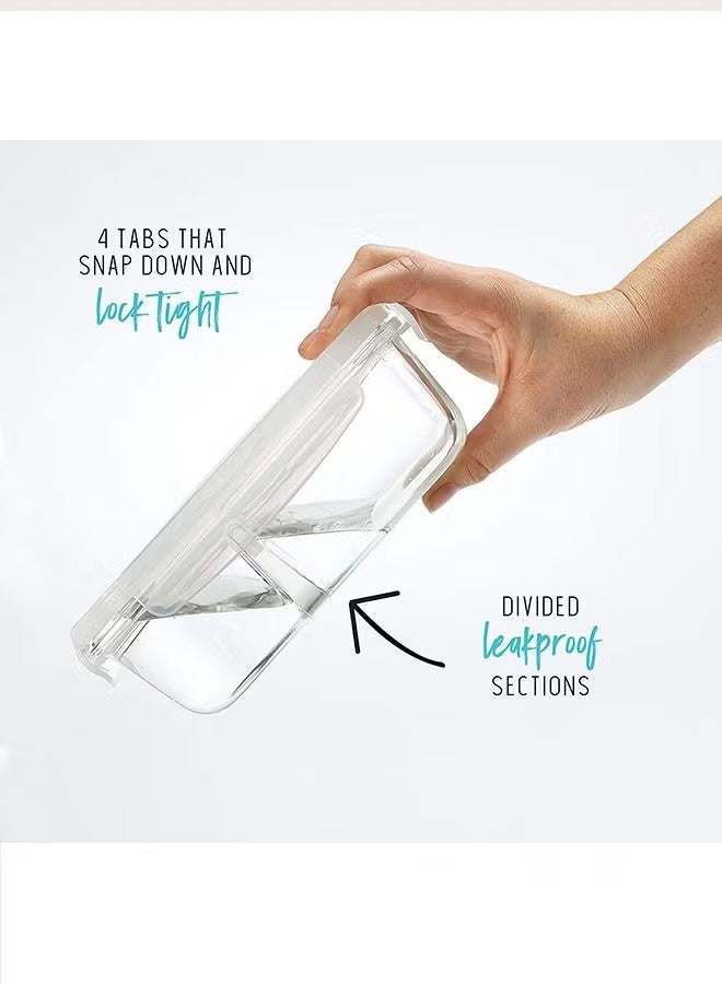 Hoasis Set of 3 Airtight Seal Meal Prep Containers, Portion Control Divided, Two Compartments with Locking Lids, Glass Storage (Clear) - Image 3