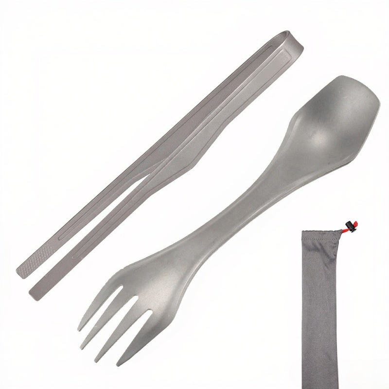 Titanium Barbecue Tongs: Anti-Rust Super Lightweight, Flavor-Free Food-Safe Design - No-Touch Head, Textured Grip, Multi-Functional Spork for Outdoor Camping Home Grilling - Image 1