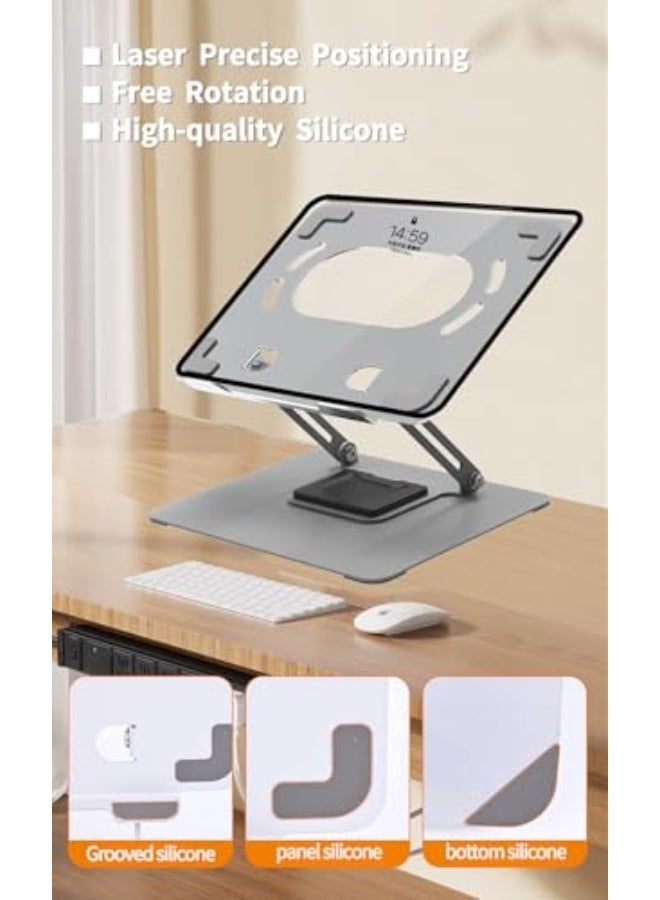 حامل لابتوب، قاعدة دوارة قابلة للتعديل بزاوية 360 درجة، حامل لابتوب مريح قابل للتعديل، قاعدة رفع الكمبيوتر متوافقة مع اللابتوبات بين 10-15.6 بوصة (فضي) - Image 3