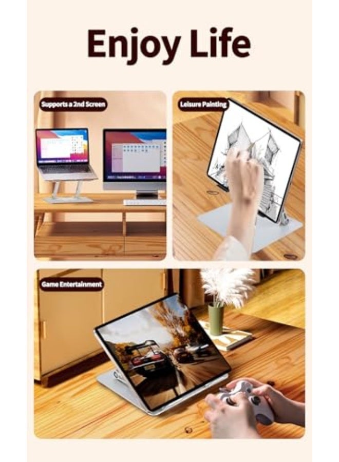 حامل لابتوب، قاعدة دوارة قابلة للتعديل بزاوية 360 درجة، حامل لابتوب مريح قابل للتعديل، قاعدة رفع الكمبيوتر متوافقة مع اللابتوبات بين 10-15.6 بوصة (فضي) - Image 2