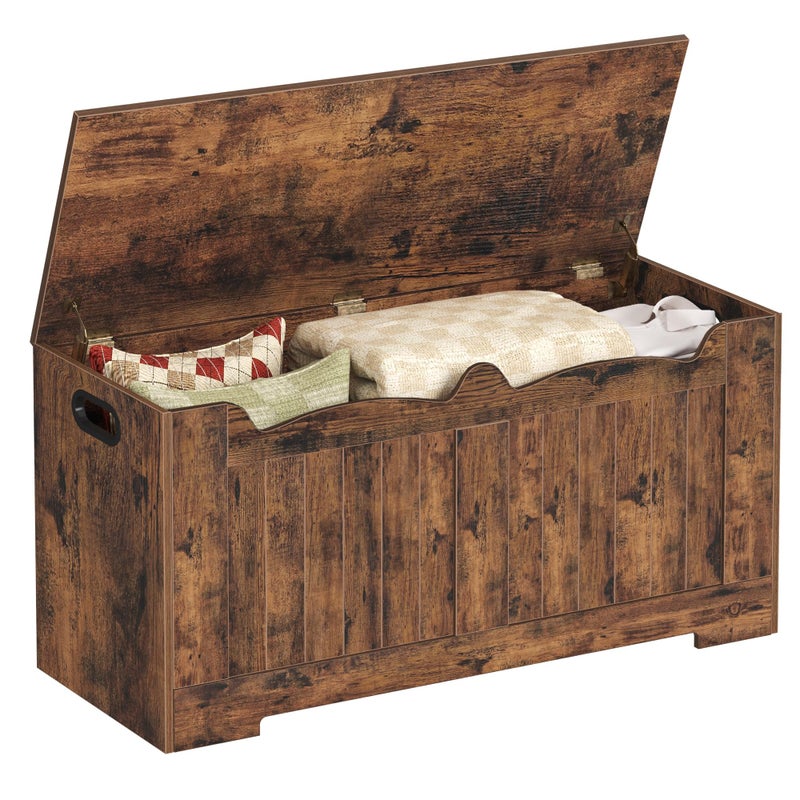 Hzuaneri Hzuaneri 394 Storage Chest Storage Bench Trunk with 2 Safety Hinge Wooden Box LiftTop Chest Organizer Shoe Bench for Entryway Bedroom Living Room Rustic Brown SB01001X