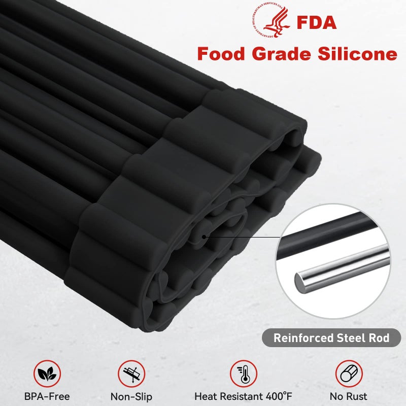 MERRYBOX Roll Up Over The Sink Dish Drying Rack Silicone Wrapped Foldable, Heat-Resistant, Anti-Slip Sink Rack Multipurpose Dish Drainer for Kitchen Sink Counter - Black, 17.5" x 11" - Image 5
