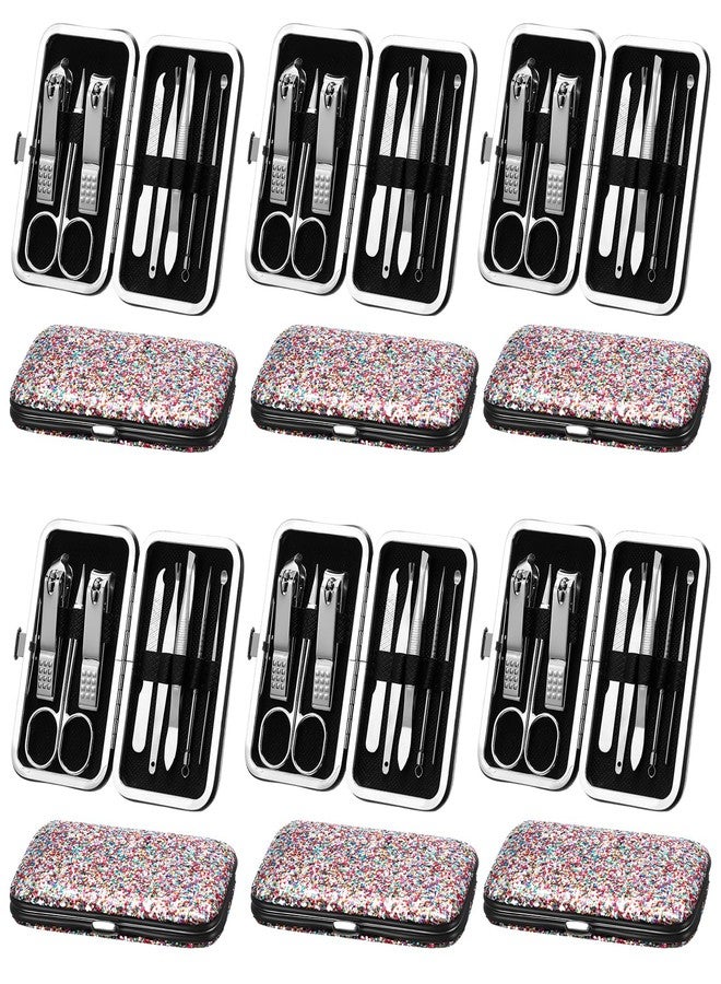 Geosar 12 Set 8 in 1 Manicure Set Stainless Steel Nail Clippers Kit Pedicure Care Tools with Leather Case Travel Grooming Kit Gift for Women Men(Glitter Candy Color) - Image 1