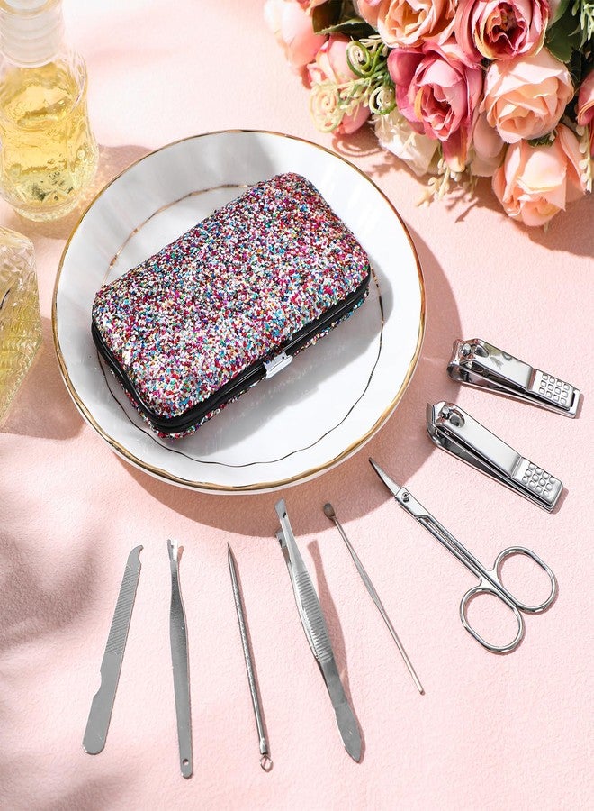 Geosar 12 Set 8 in 1 Manicure Set Stainless Steel Nail Clippers Kit Pedicure Care Tools with Leather Case Travel Grooming Kit Gift for Women Men(Glitter Candy Color) - Image 3