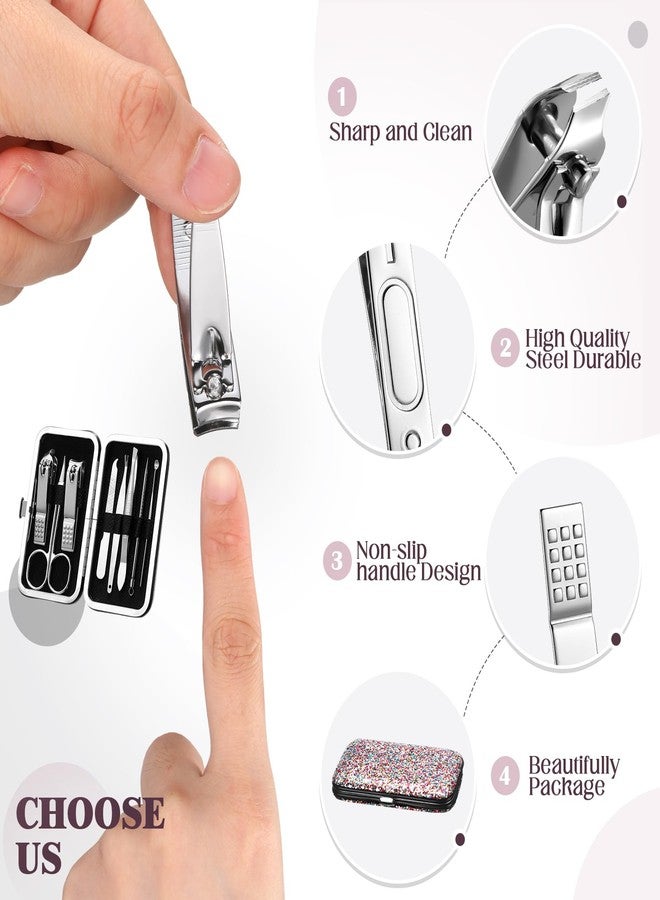 Geosar 12 Set 8 in 1 Manicure Set Stainless Steel Nail Clippers Kit Pedicure Care Tools with Leather Case Travel Grooming Kit Gift for Women Men(Glitter Candy Color) - Image 4