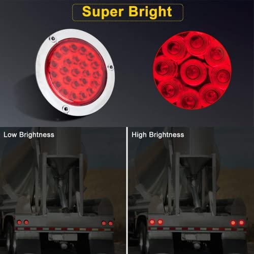 NEW SUN® High Visible 4" Round Trailer Tail Lights, Super Bright 24 LED 12V Grommet & Plug Includeds, Compatible with Jeep, Trucks, RV, 6 Pcs Kit Pack (2 Amber 2 Clear 2 Red) - Image 4