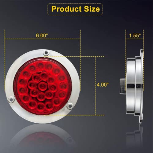 NEW SUN® High Visible 4" Round Trailer Tail Lights, Super Bright 24 LED 12V Grommet & Plug Includeds, Compatible with Jeep, Trucks, RV, 6 Pcs Kit Pack (2 Amber 2 Clear 2 Red) - Image 2