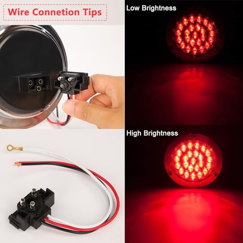 NEW SUN® High Visible 4" Round Trailer Tail Lights, Super Bright 24 LED 12V Grommet & Plug Includeds, Compatible with Jeep, Trucks, RV, 6 Pcs Kit Pack (2 Amber 2 Clear 2 Red) - Image 3