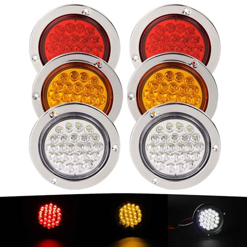 NEW SUN® High Visible 4" Round Trailer Tail Lights, Super Bright 24 LED 12V Grommet & Plug Includeds, Compatible with Jeep, Trucks, RV, 6 Pcs Kit Pack (2 Amber 2 Clear 2 Red) - Image 1