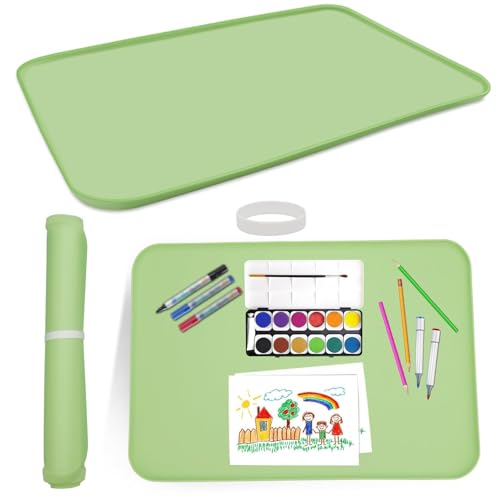 EEEKit Silicone Mat for Crafts, 23.6" x 15.7" Painting Mat with Raised Sides to Stay Tidy, Silicone Crafting Sheet for Crafts Creation, Green - Image 1