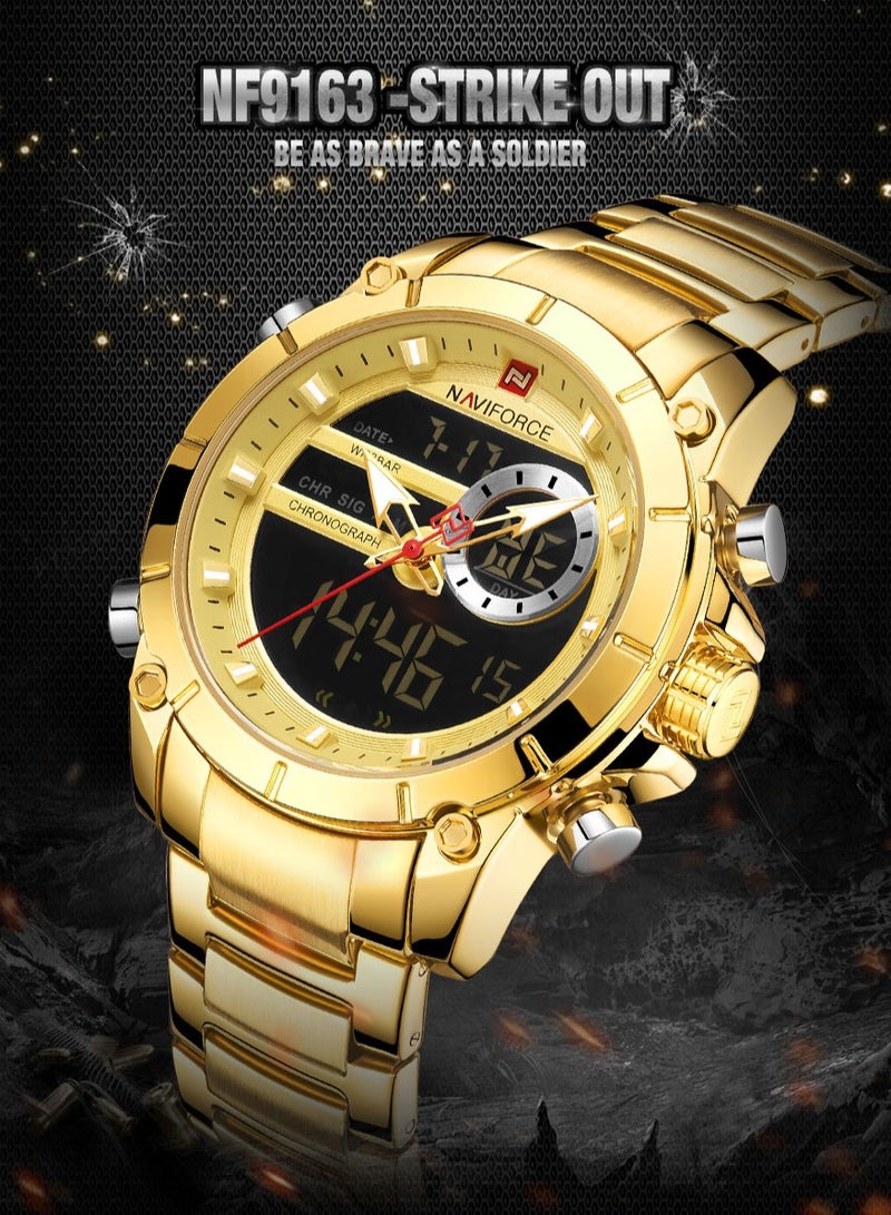نافيفورس ساعة NAVIFORCE كوارتز أصلية فاخرة للرجال من الفولاذ المقاوم للصدأ مقاومة للماء وشاشة عرض مزدوجة عسكرية LED رقمية - Image 5