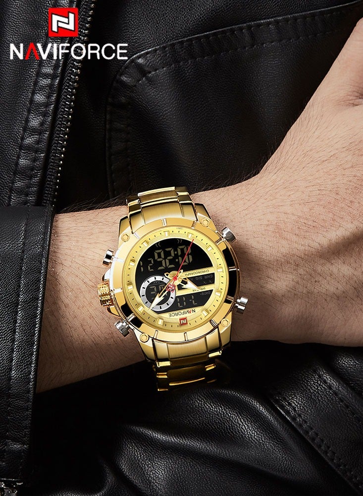 نافيفورس ساعة NAVIFORCE كوارتز أصلية فاخرة للرجال من الفولاذ المقاوم للصدأ مقاومة للماء وشاشة عرض مزدوجة عسكرية LED رقمية - Image 3
