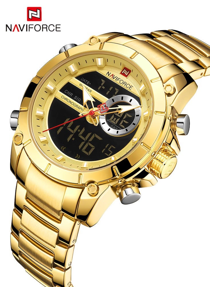 نافيفورس ساعة NAVIFORCE كوارتز أصلية فاخرة للرجال من الفولاذ المقاوم للصدأ مقاومة للماء وشاشة عرض مزدوجة عسكرية LED رقمية - Image 4
