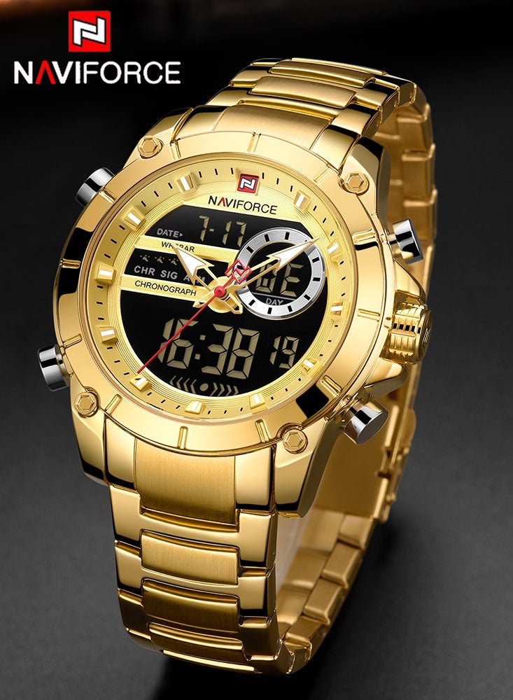 نافيفورس ساعة NAVIFORCE كوارتز أصلية فاخرة للرجال من الفولاذ المقاوم للصدأ مقاومة للماء وشاشة عرض مزدوجة عسكرية LED رقمية - Image 1