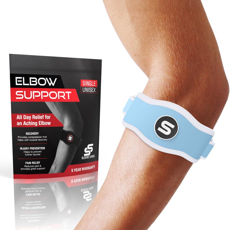 SS SLEEVE STARS Sleeve Stars Tennis Elbow Brace for Men Women Tendonitis Elbow Brace Strap Golfers Elbow Brace Counterforce Band for Tendon Pain Relief Support for Forearm w 3 Straps Fits 923 Single 1 Light Blue One Size 